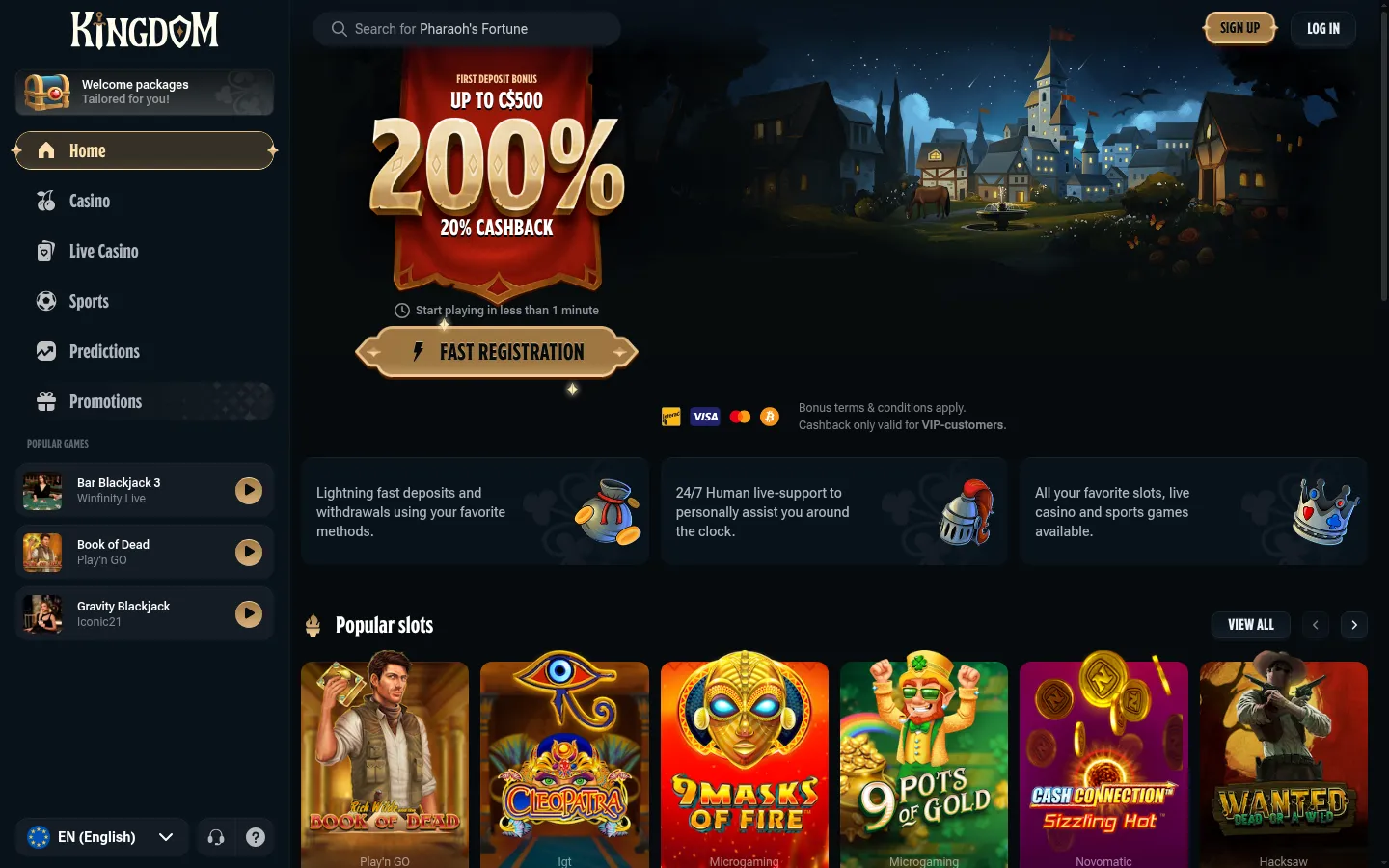 Home page of Kingdom Casino