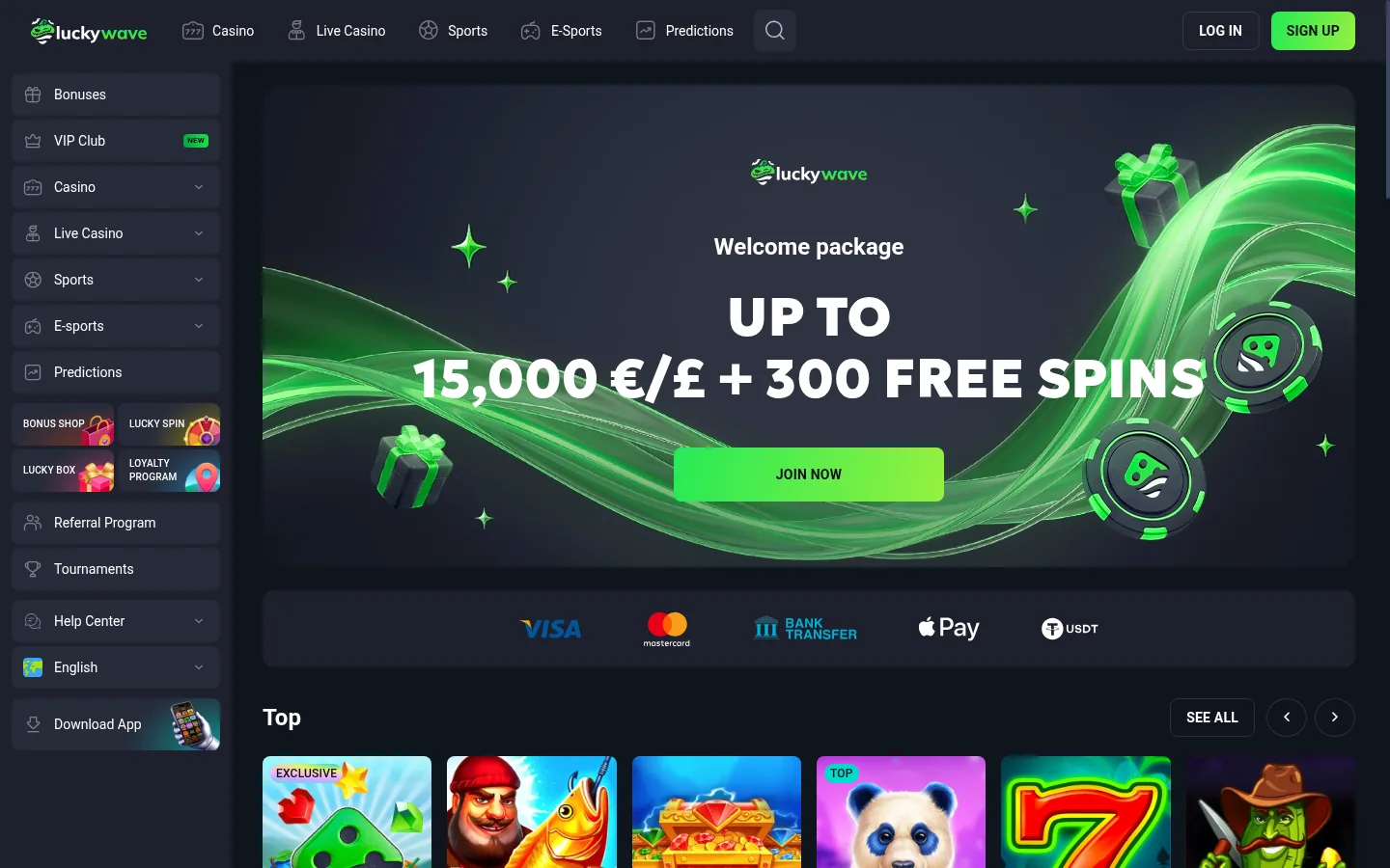 Startseite von LuckyWave