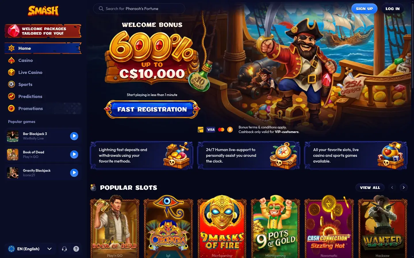Home page of Smash Casino